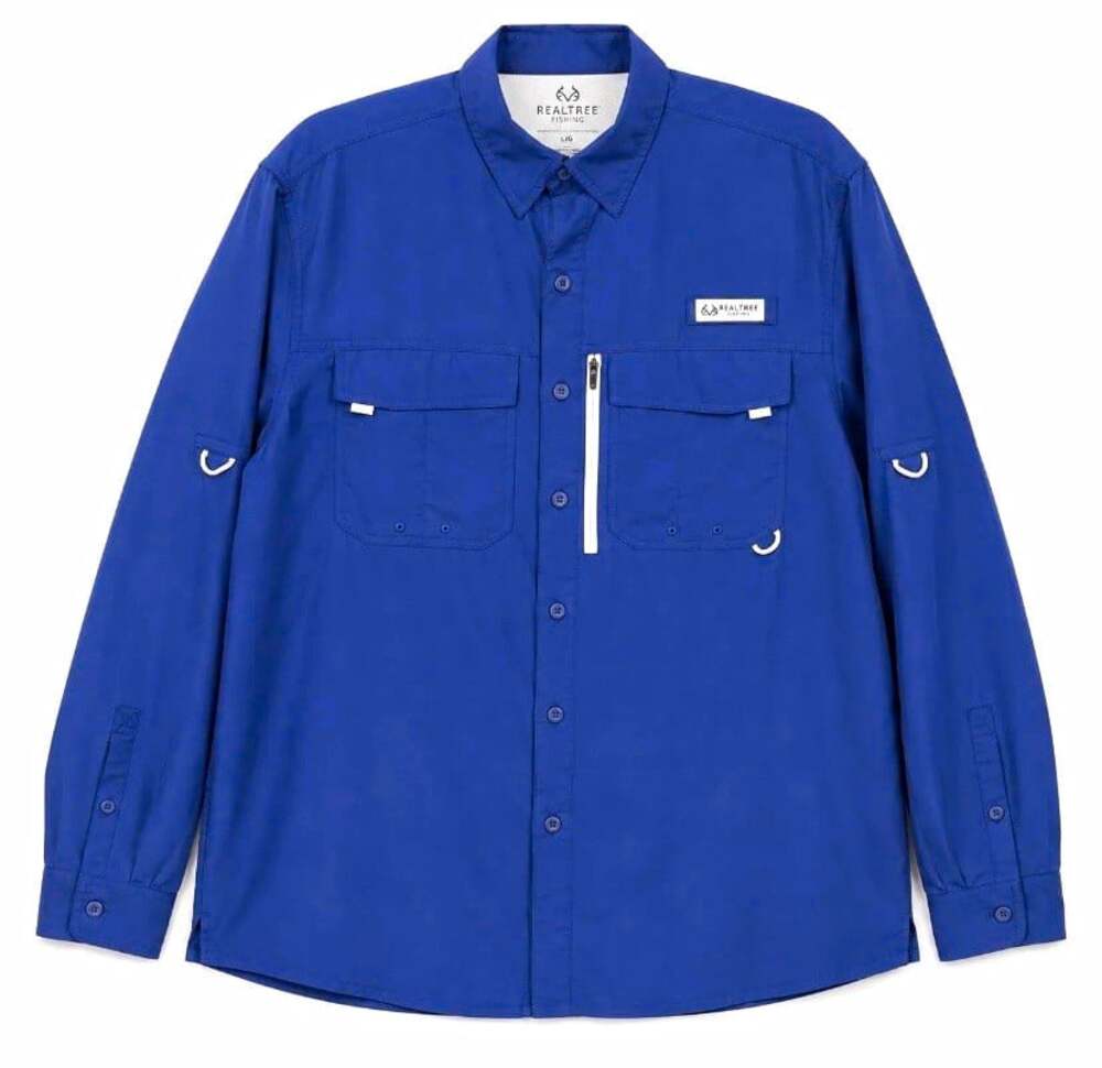 Realtree Fishing Men's Blue Long Sleeve Button-Up Fishing Shirt Pockets L/G